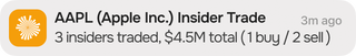Insider trading alerts for CEO and CFO stock purchases on iPhone